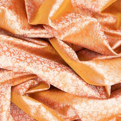 Peach Handloom Kanchipuram Tissue Silk Saree With Floral Motifs-Peach