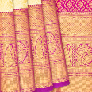 Cream Handloom Kanchipuram Silk Saree With Floral Motifs-Cream
