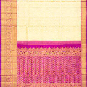 Cream Handloom Kanchipuram Silk Saree With Floral Motifs-Cream