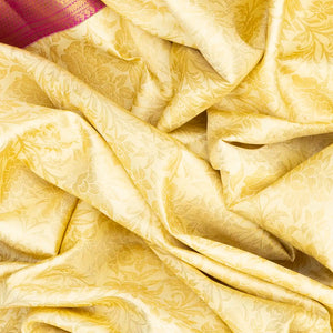 Cream Handloom Kanchipuram Silk Saree With Floral Motifs-Cream