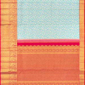 Turquoise Handloom Kanchipuram Silk Saree With Meena Floral Motifs-Turquoise