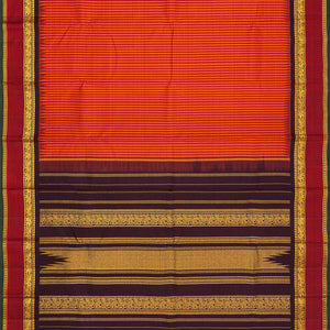 Orange Handloom Kanchipuram Korvai Silk Saree With Checks-Orange