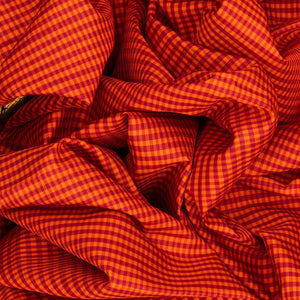 Orange Handloom Kanchipuram Korvai Silk Saree With Checks-Orange