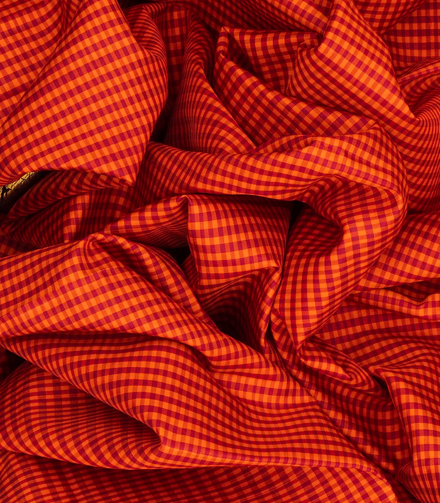 Orange Handloom Kanchipuram Korvai Silk Saree With Checks-Orange