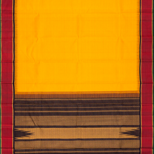 Yellow Handloom Kanchipuram Korvai Silk Saree With Checks-Yellow