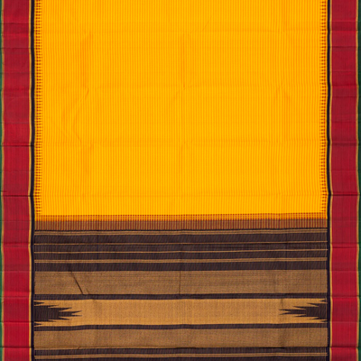 Yellow Handloom Kanchipuram Korvai Silk Saree With Checks-Yellow
