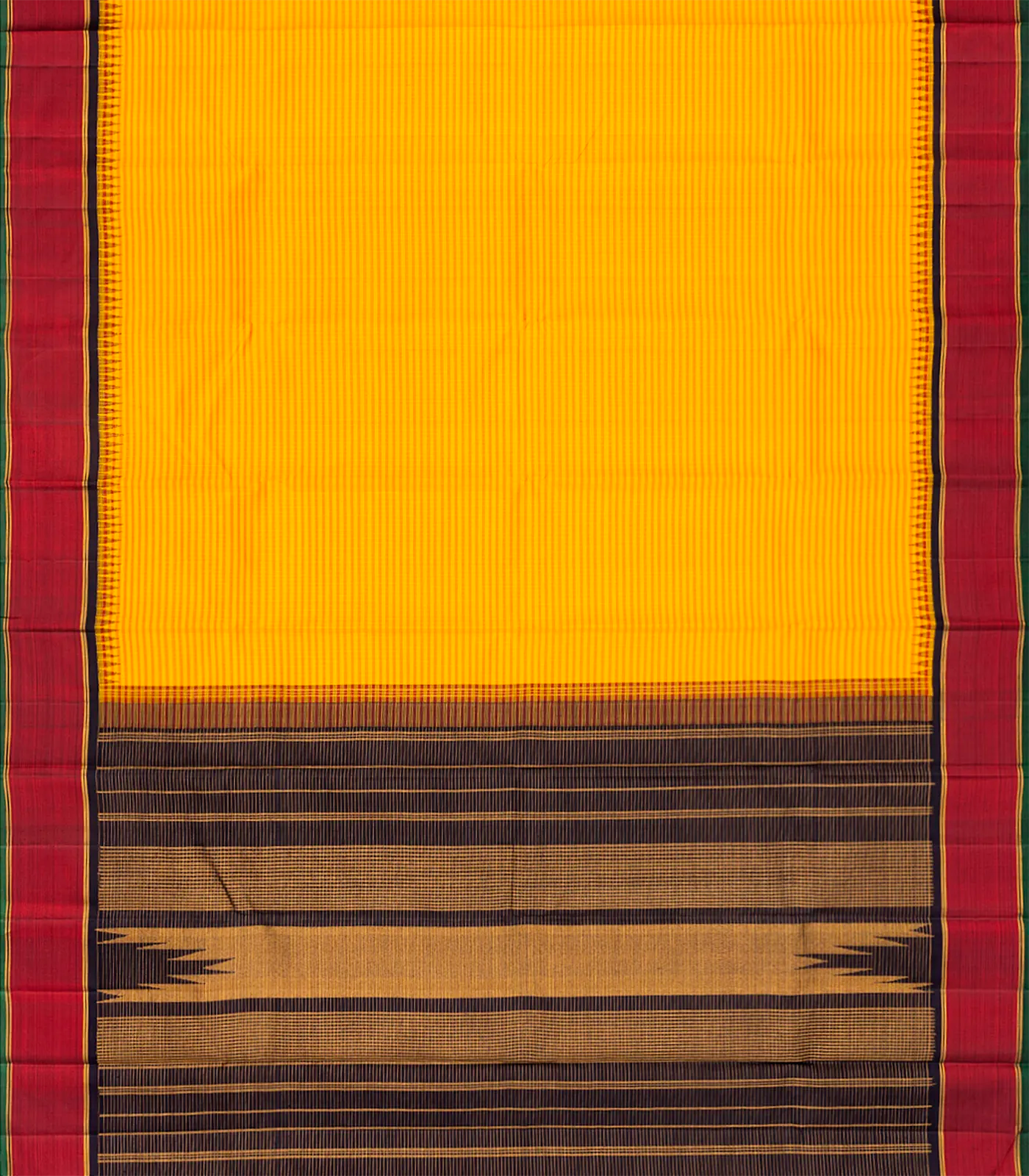 Yellow Handloom Kanchipuram Korvai Silk Saree With Checks-Yellow