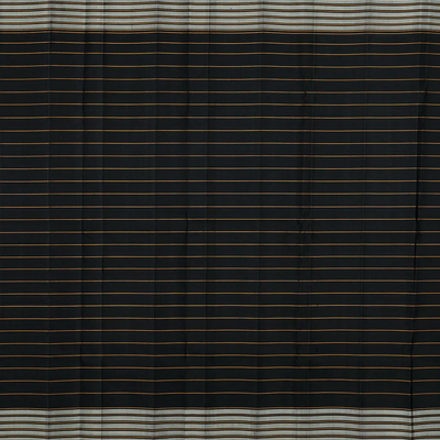 Red Handloom Kanchipuram Korvai Silk Saree With Stripes-Red