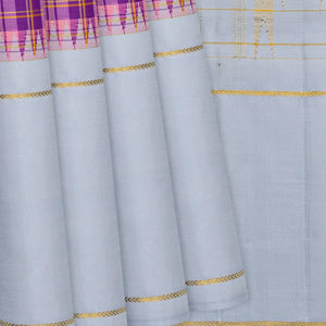 Pink & Purple Handloom Kanchipuram Korvai Silk Saree With Checks-Pink