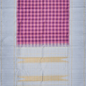 Pink & Purple Handloom Kanchipuram Korvai Silk Saree With Checks-Pink