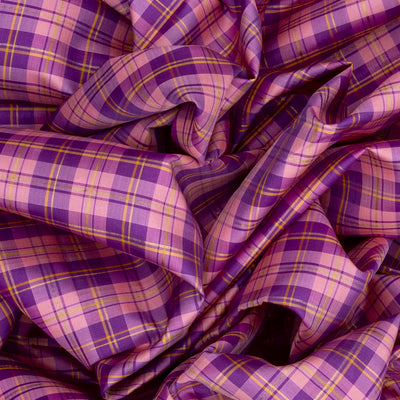 Pink & Purple Handloom Kanchipuram Korvai Silk Saree With Checks-Pink