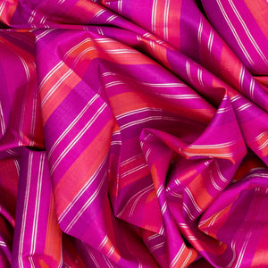 Hot Pink Handloom Kanchipuram Korvai Silk Saree With Stripes-Hot Pink