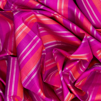 Hot Pink Handloom Kanchipuram Korvai Silk Saree With Stripes-Hot Pink