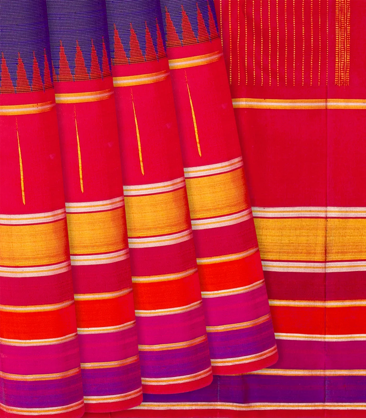 Violet Handloom Kanchipuram Korvai Silk Saree With Red Border-Violet