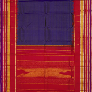 Violet Handloom Kanchipuram Korvai Silk Saree With Red Border-Violet