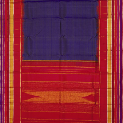 Violet Handloom Kanchipuram Korvai Silk Saree With Red Border-Violet