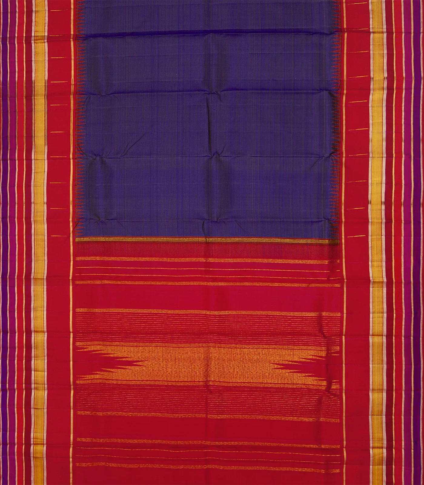 Violet Handloom Kanchipuram Korvai Silk Saree With Red Border-Violet