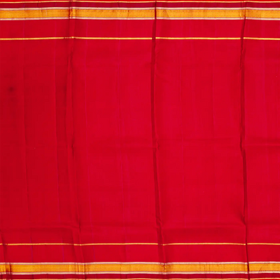 Violet Handloom Kanchipuram Korvai Silk Saree With Red Border-Violet