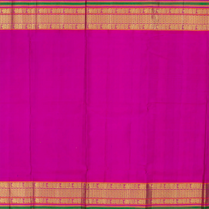 Neon Green Handloom Kanchipuram Korvai Silk Saree With Stripes-Neon Green