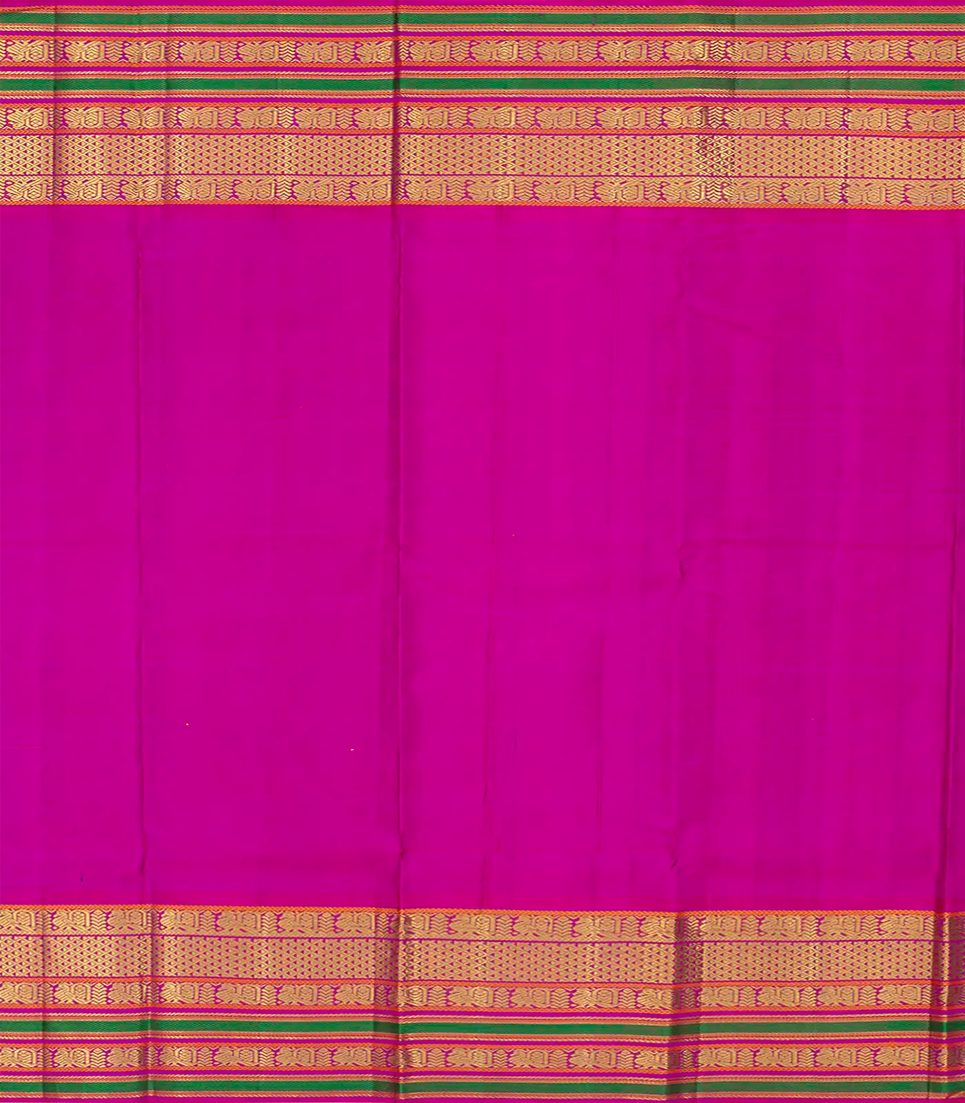 Neon Green Handloom Kanchipuram Korvai Silk Saree With Stripes-Neon Green