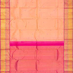 Light Peach Handloom Kanchipuram Korvai Silk Saree With Checks-Light Peach
