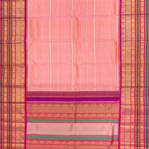Light Peach Handloom Kanchipuram Korvai Silk Saree With Stripes-Light Peach