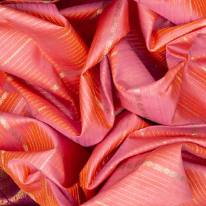 Light Peach Handloom Kanchipuram Korvai Silk Saree With Stripes-Light Peach