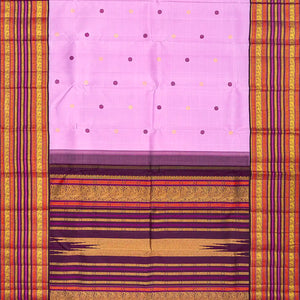 Baby Pink Handloom Kanchipuram Korvai Silk Saree With Maroon Border-Baby Pink