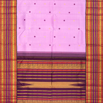 Baby Pink Handloom Kanchipuram Korvai Silk Saree With Maroon Border-Baby Pink