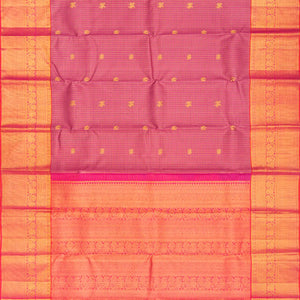 Dusty Pink Handloom Kanchipuram Silk Saree With Checks & Buttas-Dusty Pink
