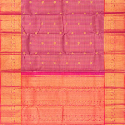 Dusty Pink Handloom Kanchipuram Silk Saree With Checks & Buttas-Dusty Pink