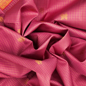 Dusty Pink Handloom Kanchipuram Silk Saree With Checks & Buttas-Dusty Pink