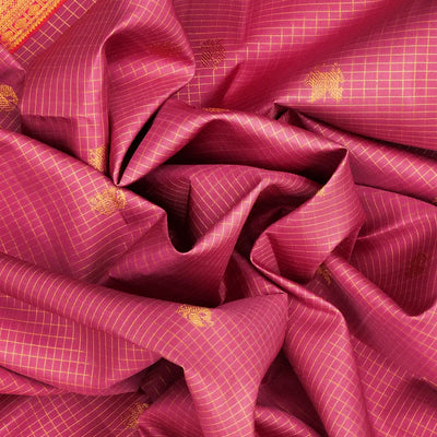 Dusty Pink Handloom Kanchipuram Silk Saree With Checks & Buttas-Dusty Pink