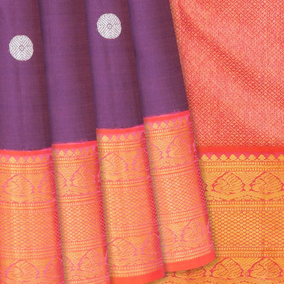 Lilac Handloom Kanchipuram Korvai Silk Saree With Buttas-Lilac