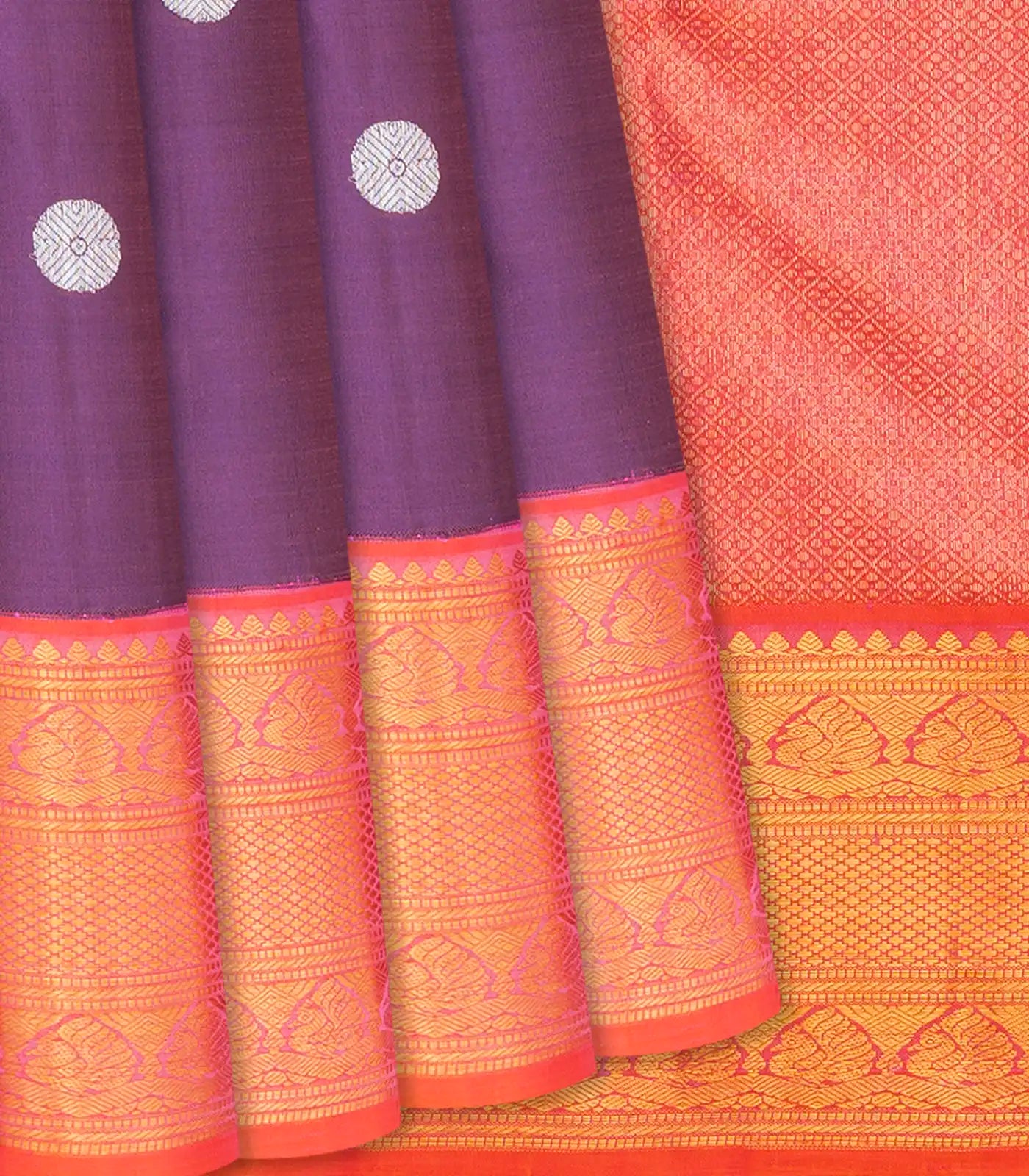 Lilac Handloom Kanchipuram Korvai Silk Saree With Buttas-Lilac