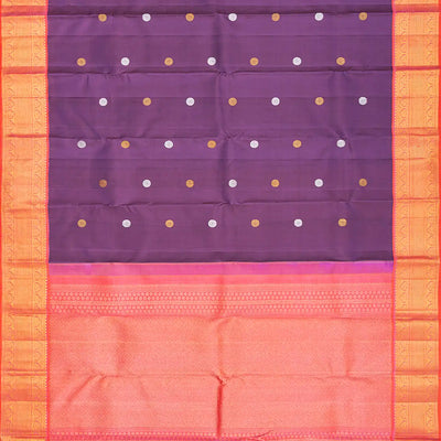 Lilac Handloom Kanchipuram Korvai Silk Saree With Buttas-Lilac