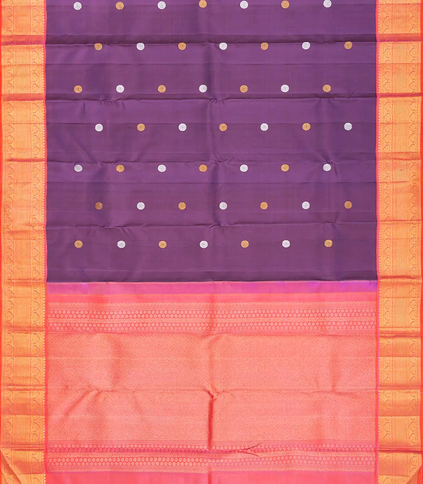 Lilac Handloom Kanchipuram Korvai Silk Saree With Buttas-Lilac