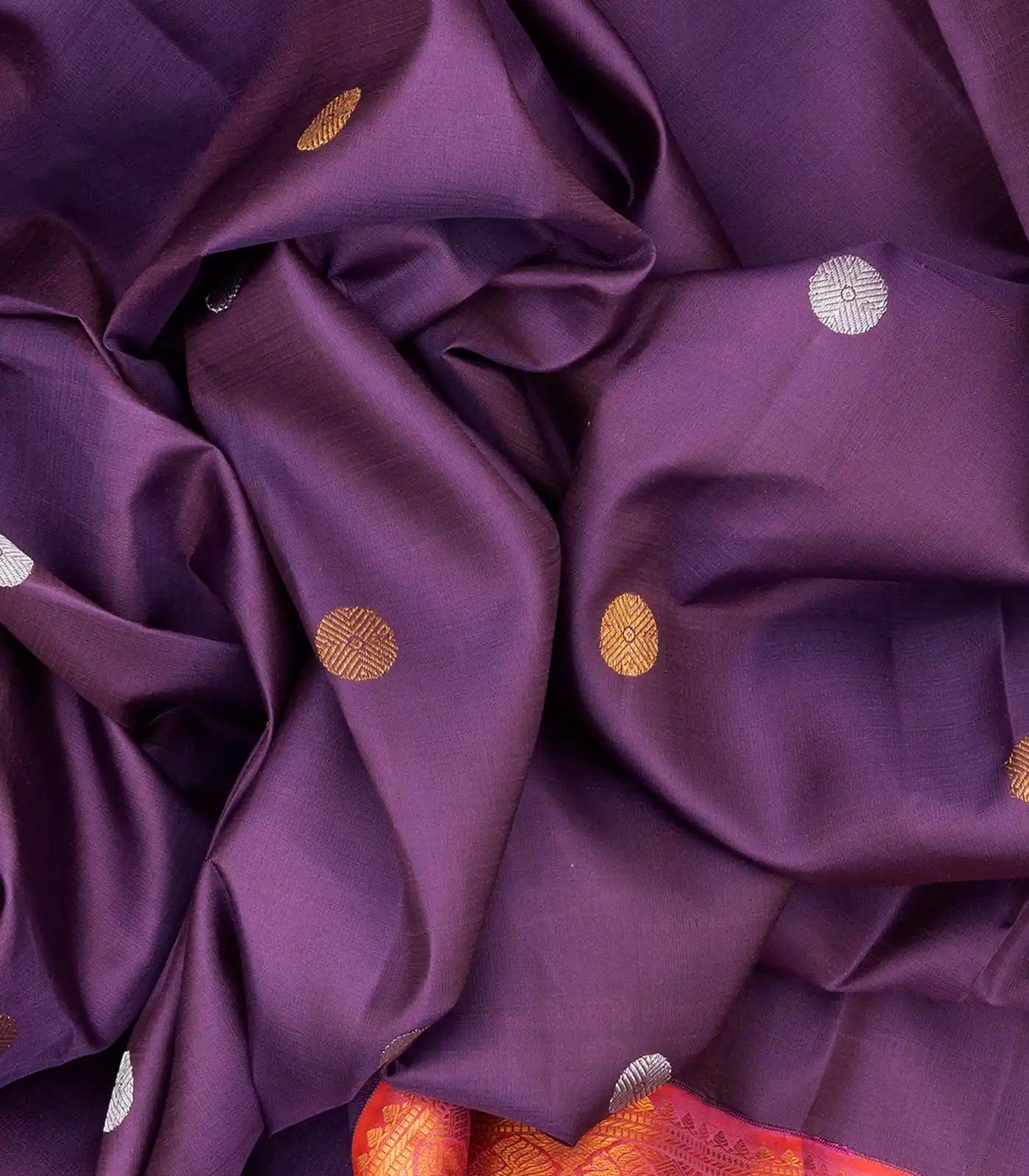 Lilac Handloom Kanchipuram Korvai Silk Saree With Buttas-Lilac