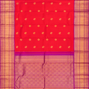 Red Handloom Kanchipuram Korvai Silk Saree With Buttas-Red