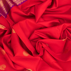 Red Handloom Kanchipuram Korvai Silk Saree With Buttas-Red