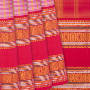 Dusty Pink Handloom Kanchipuram Korvai Silk Saree With Checks-Dusty Pink