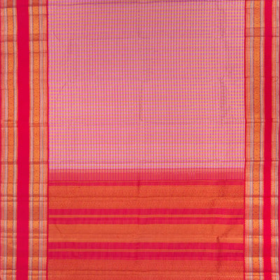 Dusty Pink Handloom Kanchipuram Korvai Silk Saree With Checks-Dusty Pink