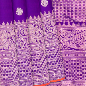 Purple Handloom Kanchipuram Silk Saree With Gandaberunda Motifs-Purple