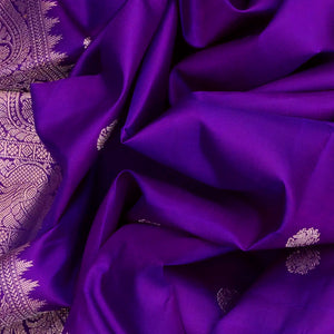 Purple Handloom Kanchipuram Silk Saree With Gandaberunda Motifs-Purple