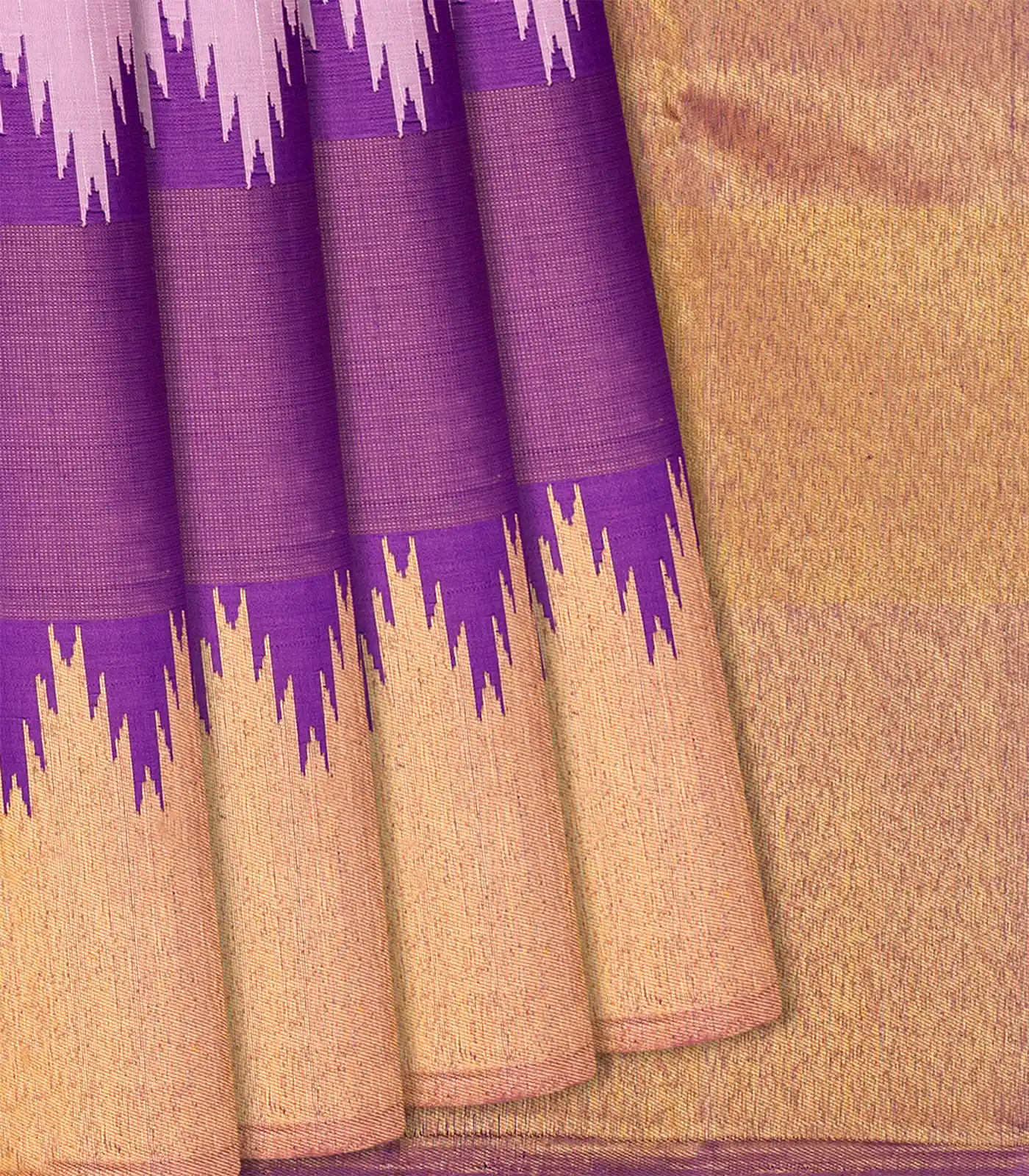 Lavender Handloom Kanchipuram Korvai Silk Saree With Stripes-Lavander