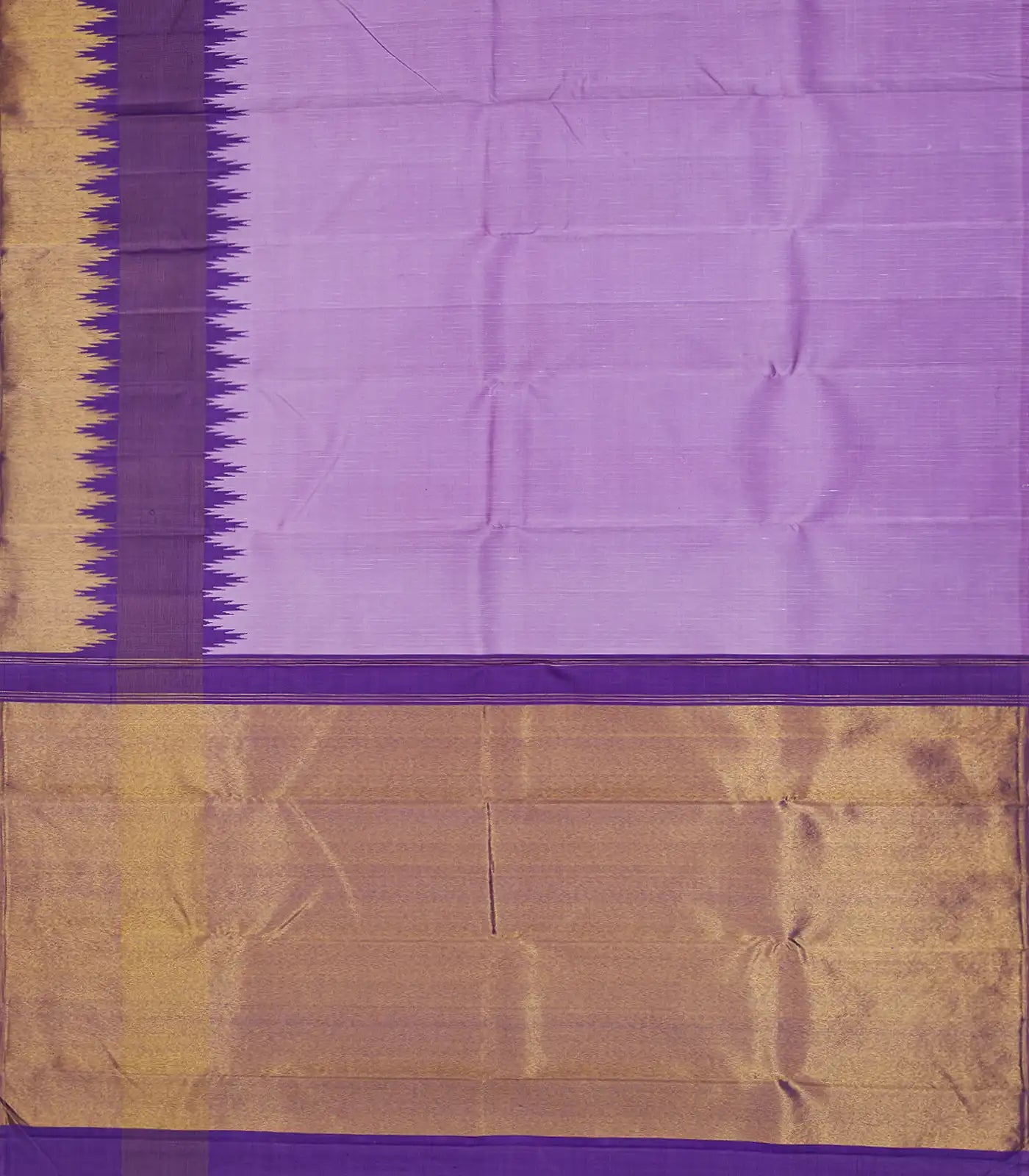 Lavender Handloom Kanchipuram Korvai Silk Saree With Stripes-Lavander