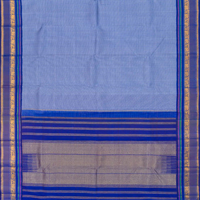 Light Blue Handloom Kanchipuram Korvai Silk Saree With Checks-Light Blue