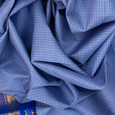 Light Blue Handloom Kanchipuram Korvai Silk Saree With Checks-Light Blue