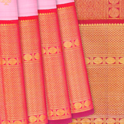 Lavender Handloom Kanchipuram Korvai Silk Saree With Buttas-Lavander