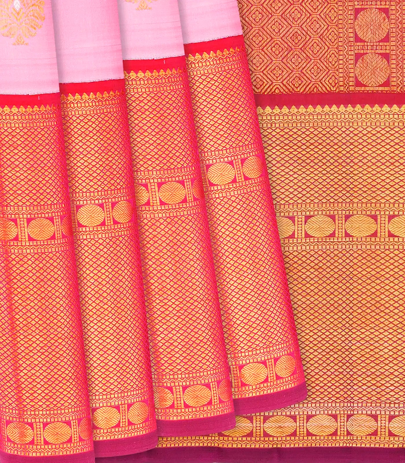 Lavender Handloom Kanchipuram Korvai Silk Saree With Buttas-Lavander